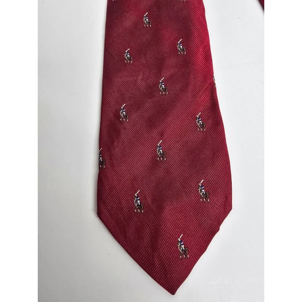 Polo Ralph Lauren Tie Red Horse Jockey Woven Vintage Equestrian Necktie Silk